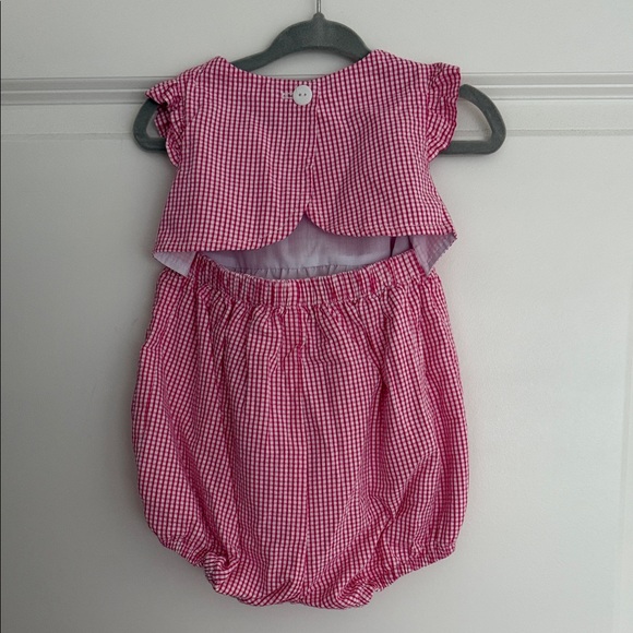 Pink Gingham Baby Romper with Floral Accents - Picture 2 of 3